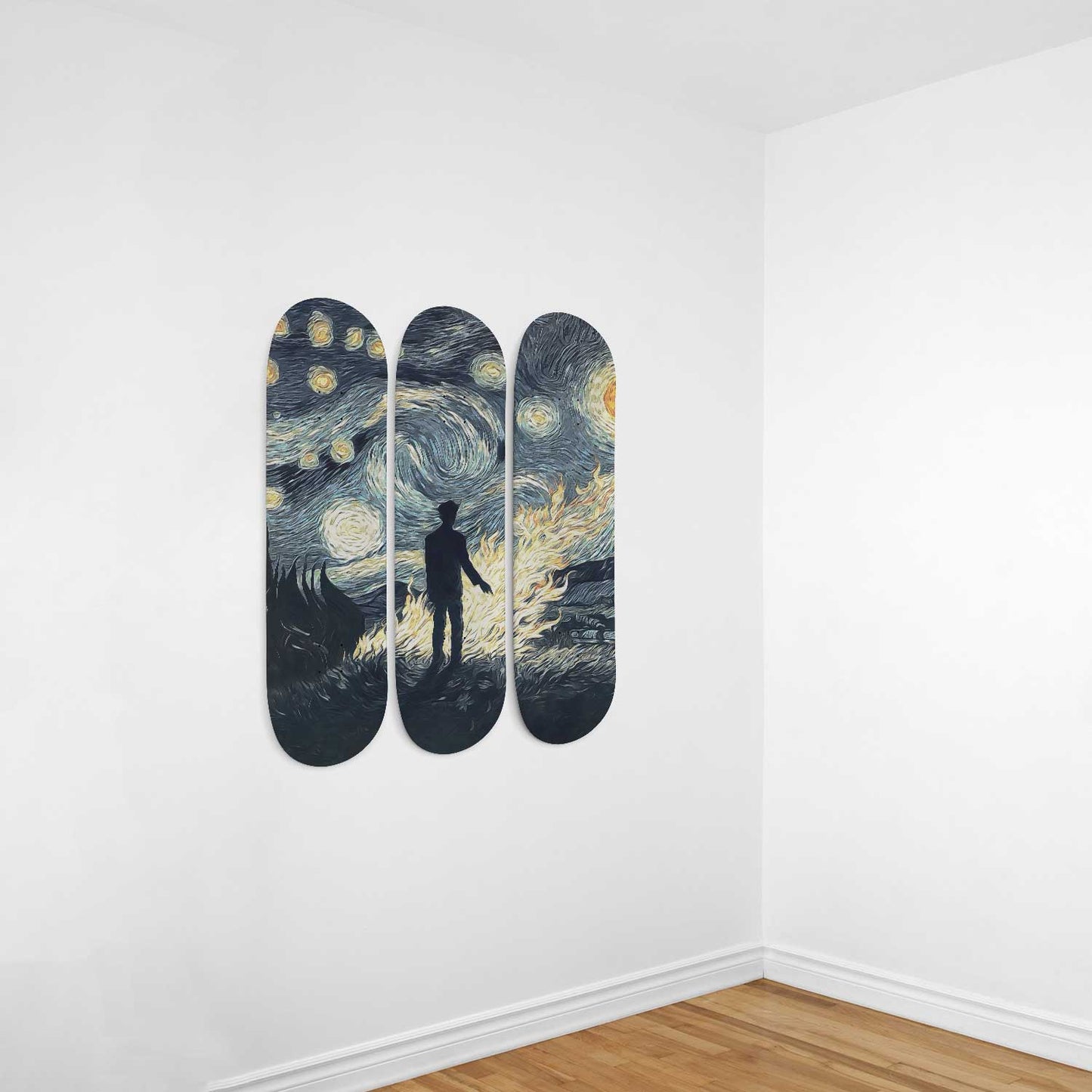Van Gogh Burning Leaves 3-Deck Skateboard Wall Art: Masterpiece, Nature-Inspired Design