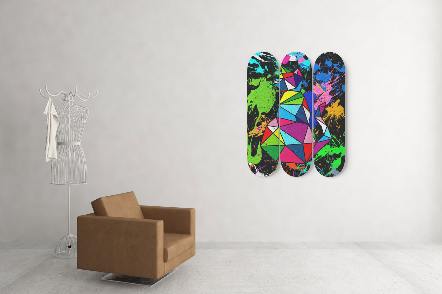 Elegant Cat #1.0 3-Deck Skateboard Wall Art:Adorbale, Colorful Design