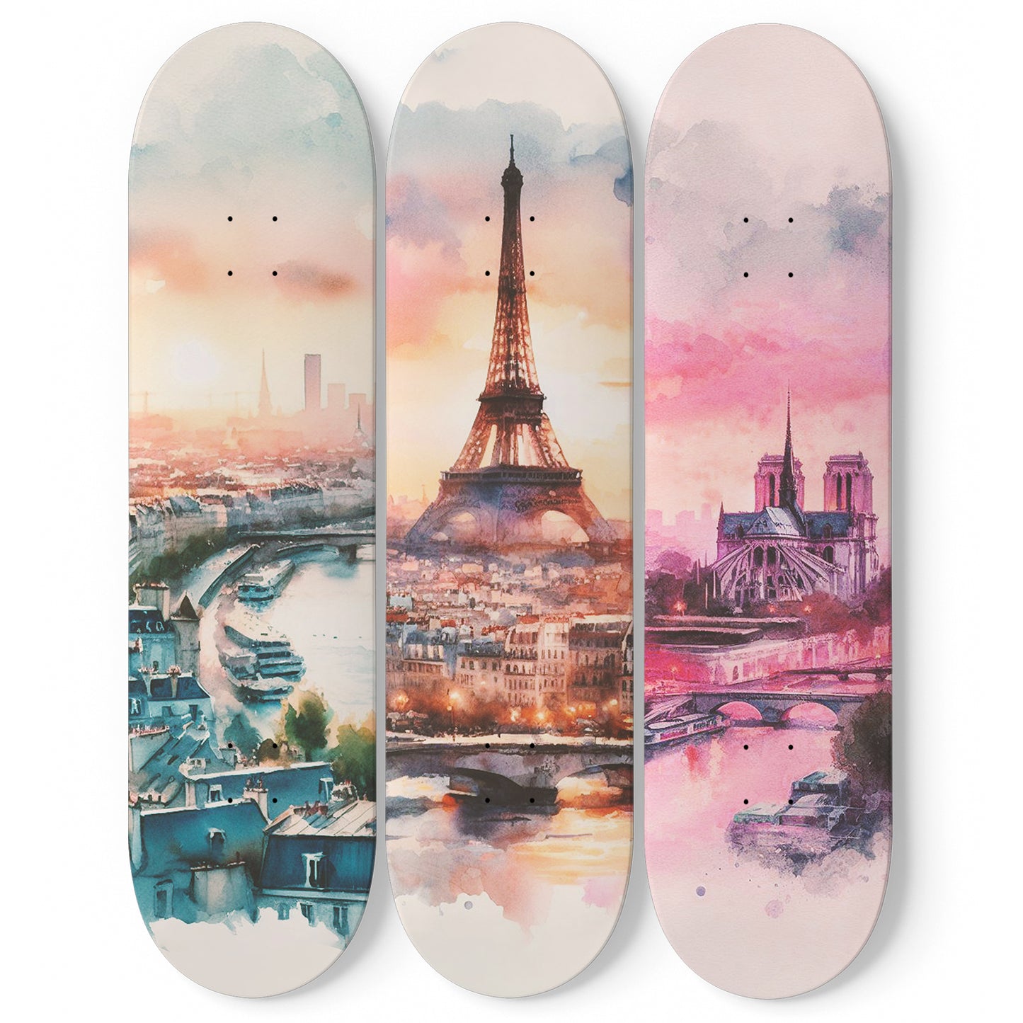 City Of Love  Cityscaper 3-Deck Skateboard Wall Art