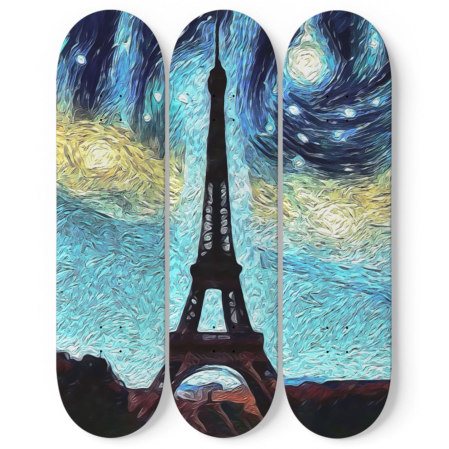 Van Gogh Eiffel Tower with The Starry Night 3-Deck Skateboard Wall Art: A Parisian Night