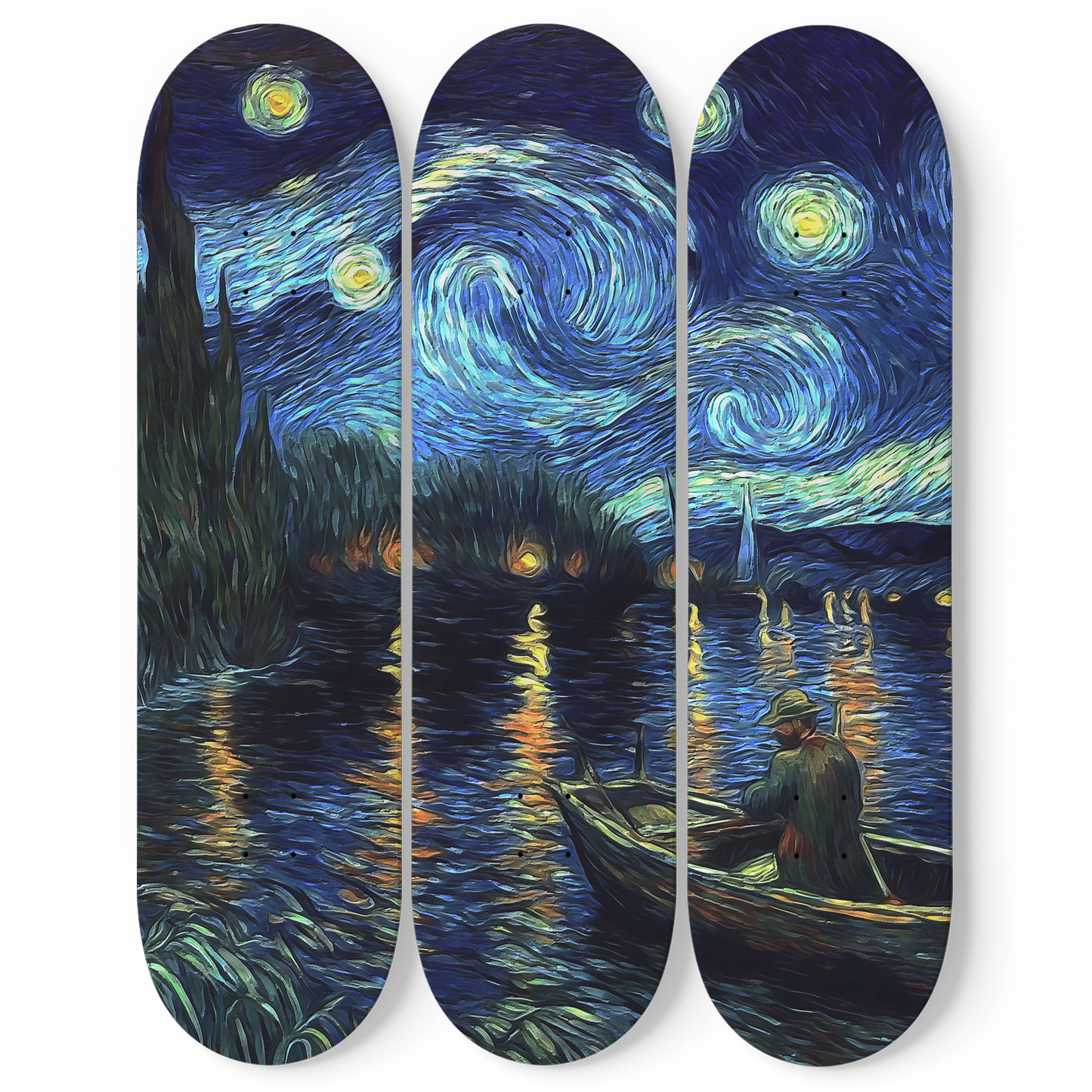 Van Gogh Fishman at night  3-Deck Skateboard Wall Art