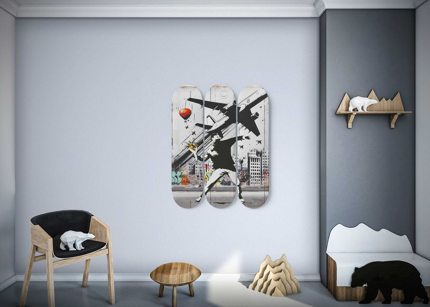 Banksy Flower Thrower 3 Skateboard Deck Wall Art: Urban Masterpiece