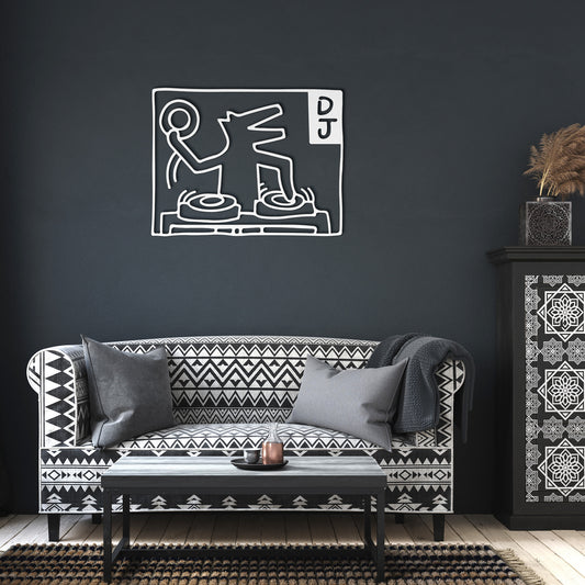 Haring DJ Dog Metal Wall Art