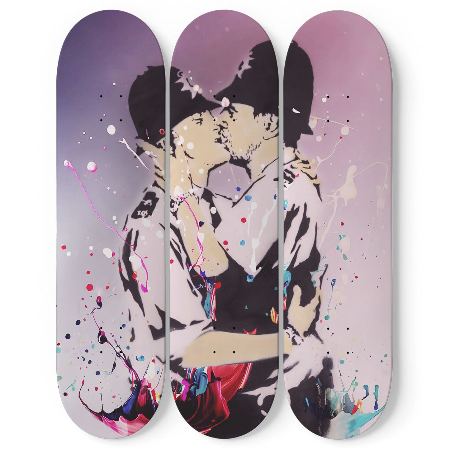 Banksy Kissing Coppers 3 Deck Skateboard Wall Art: Urban Love Story Design