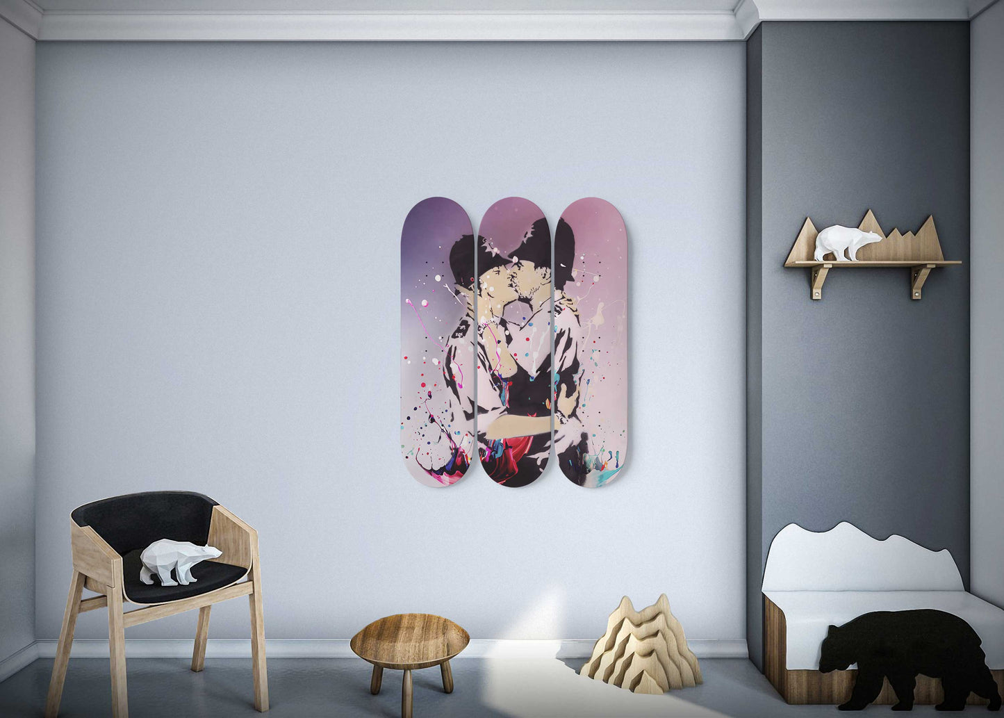 Banksy Kissing Coppers 3 Deck Skateboard Wall Art: Urban Love Story Design