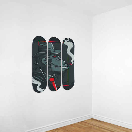 Mafia Gorilla 3-Deck Skateboard Wall Art: Urban Ape Creation