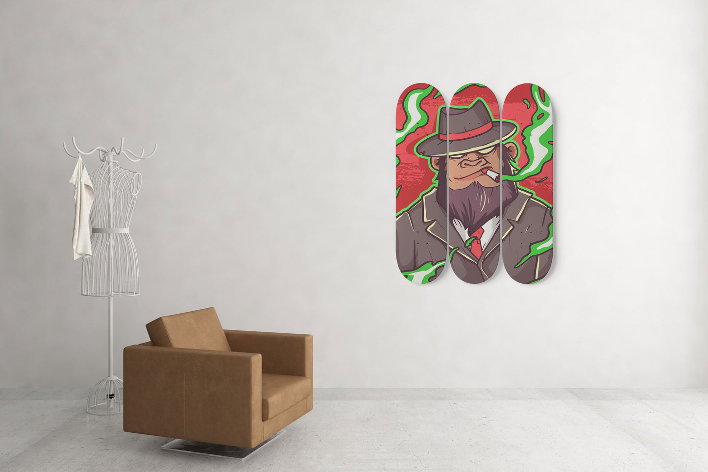 Mafia Monkey 3-Deck Skateboard Wall Art: Streetwise Ape Creation
