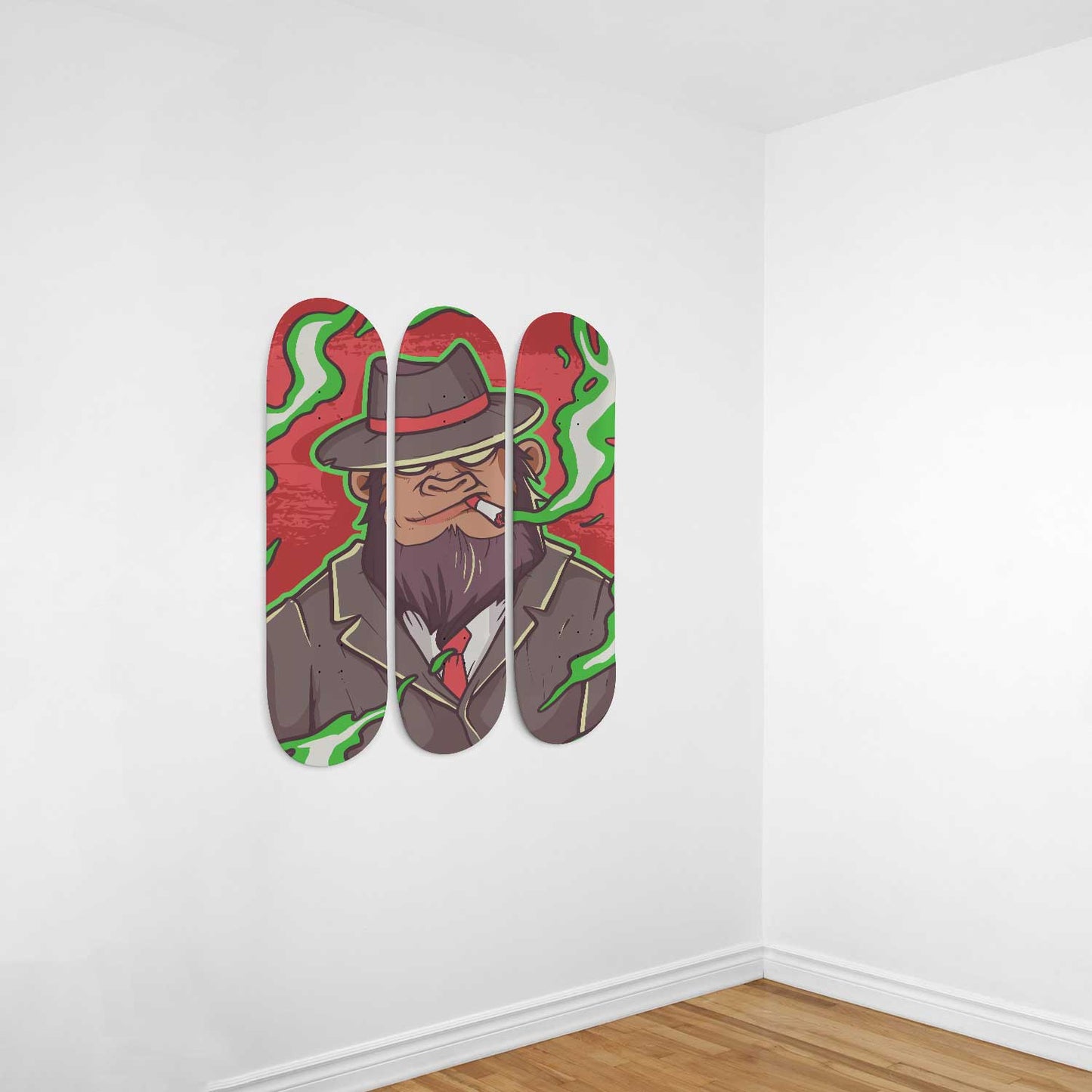 Mafia Monkey 3-Deck Skateboard Wall Art: Streetwise Ape Creation