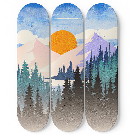 Mountain Sunset #2.0 3-Deck Skateboard Wall Art