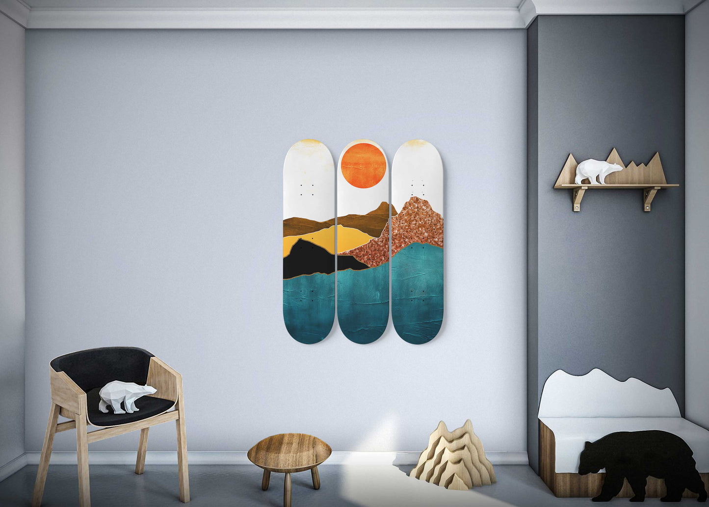 Mountain Sunset#3.0 3-Deck Skateboard Wall Art