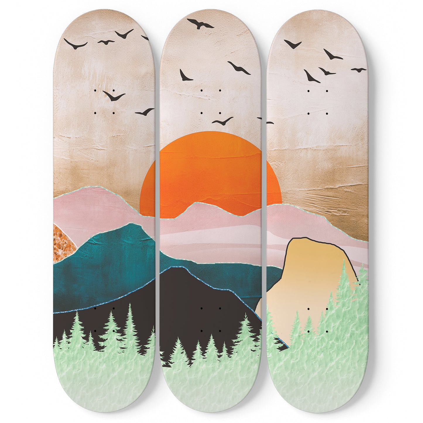 Mountain Sunset#4.0 3-Deck Skateboard Wall Art