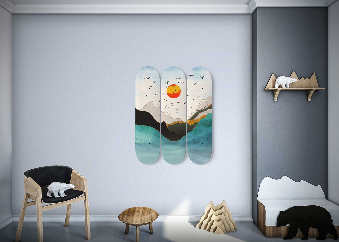 Mountain Sunset #7.0 3-Deck Skateboard Wall Art