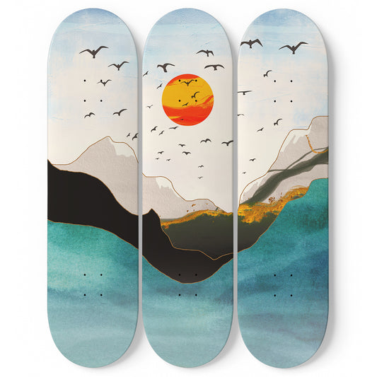 Mountain Sunset #7.0 3-Deck Skateboard Wall Art