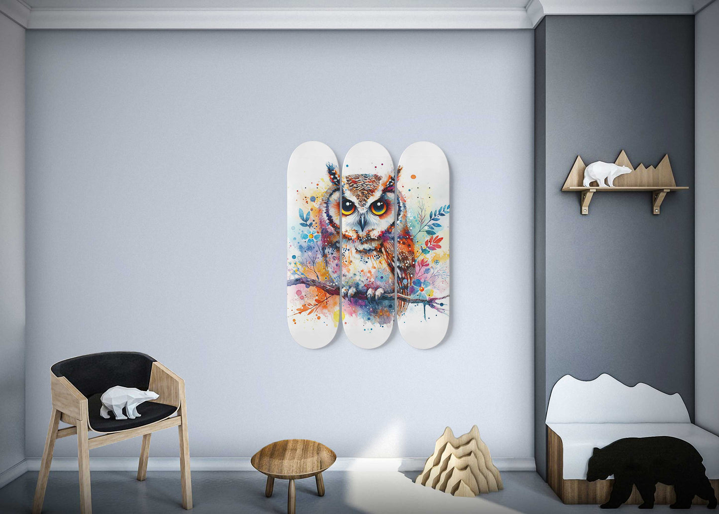 Owl #1.0 3-Deck Skateboard Wall Art