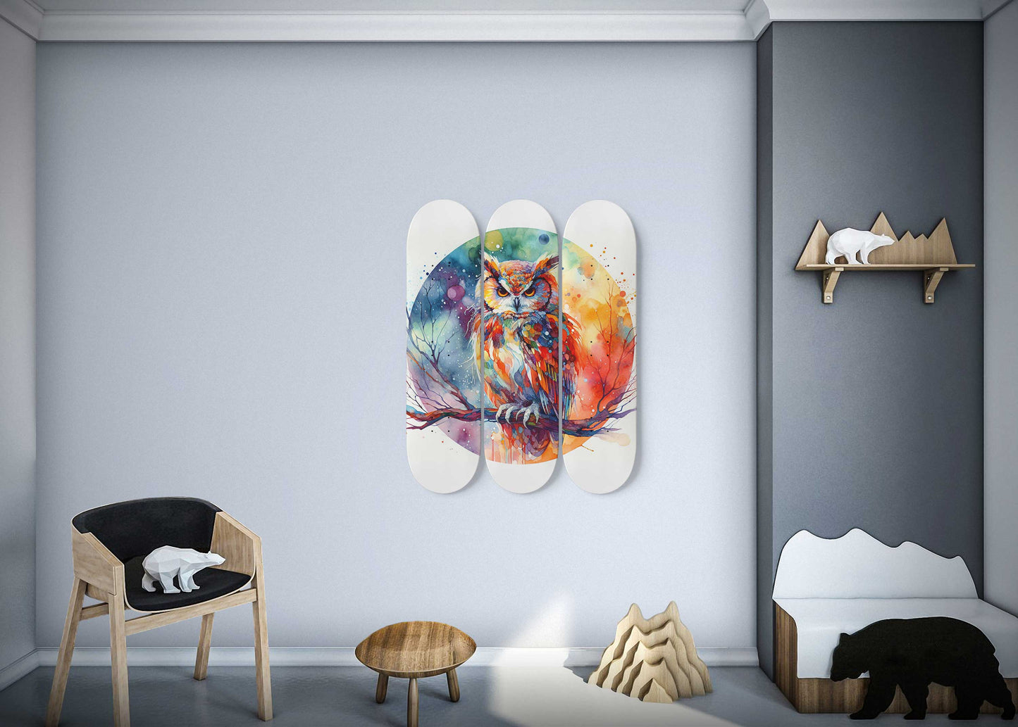 Owl#3.0 3-Deck Skateboard Wall Art