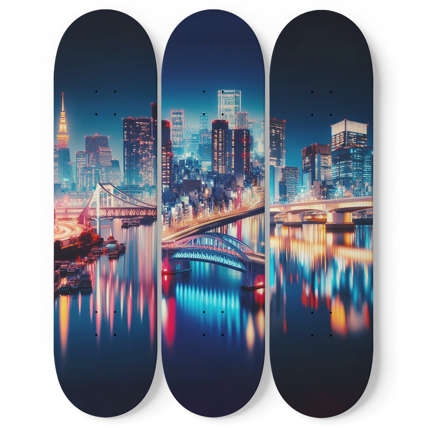 Tokyo At Night Cityscaper 3-Deck Skateboard Wall Art
