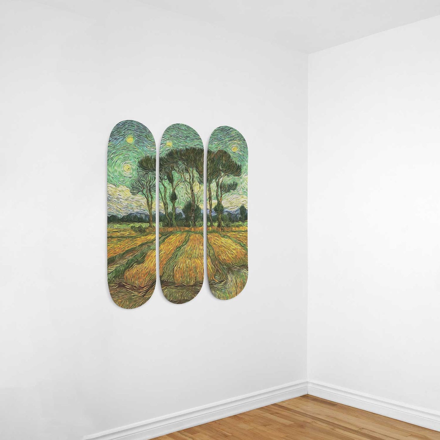 Van Gogh Trees and Ricefield 3-Deck Skateboard Wall Art