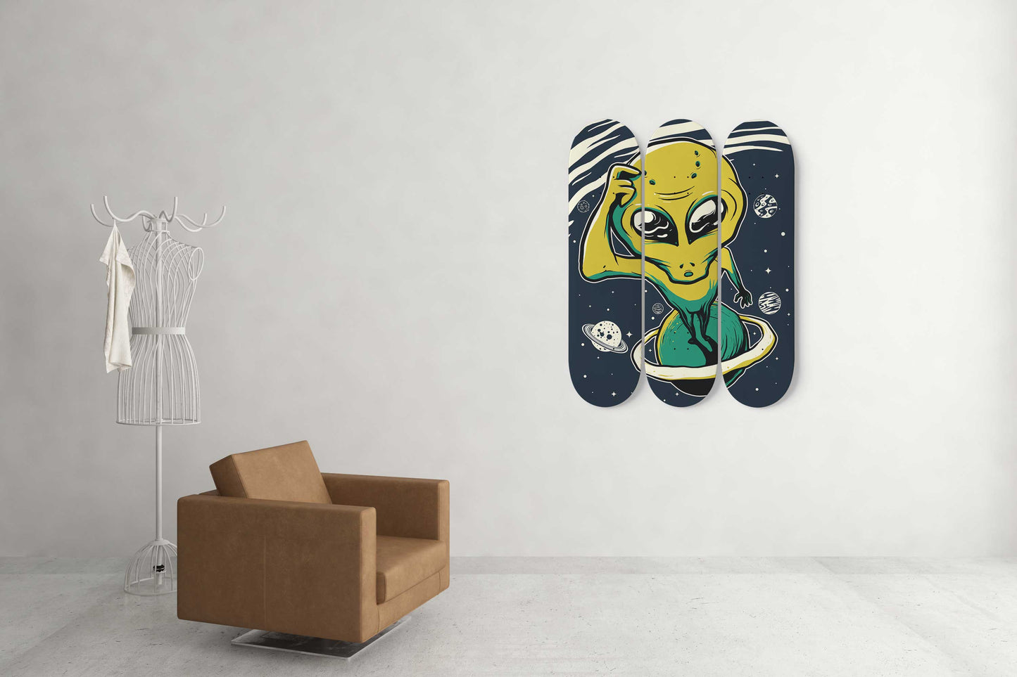 Welcome Alien Planet 3-Deck Skateboard Wall Art: Interstellar Masterpiece