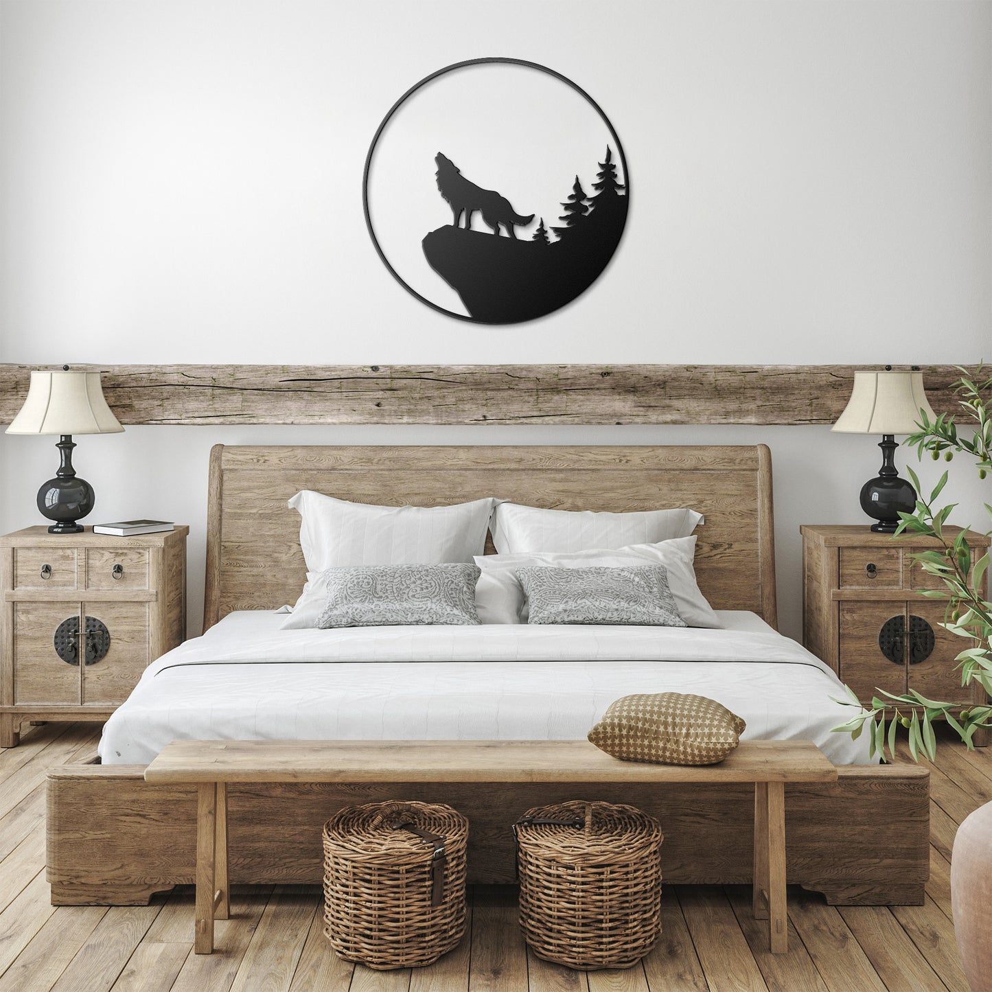 Wolf Howling At The Moon Metal Wall Art