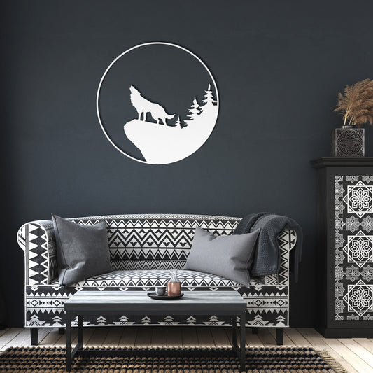 Wolf Howling At The Moon Metal Wall Art