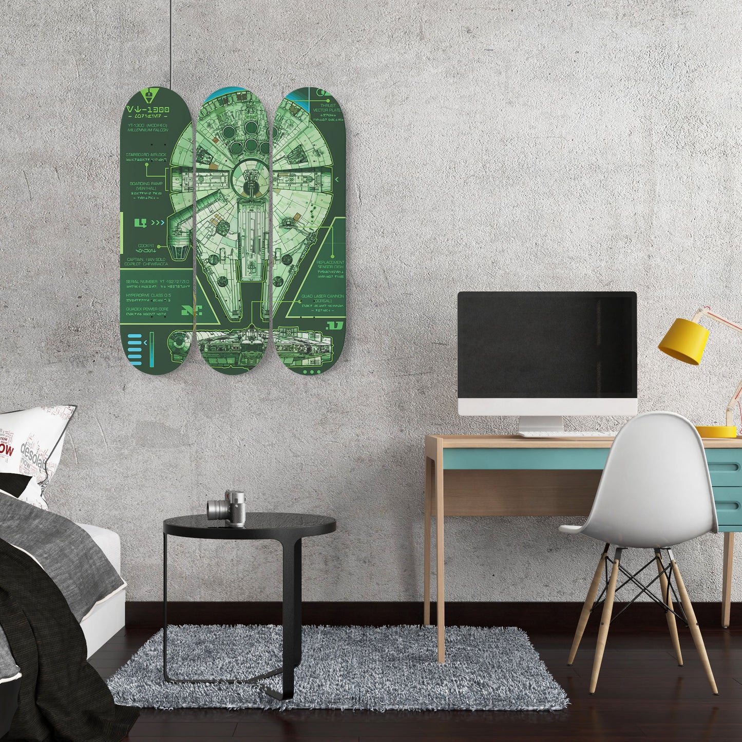 Star Wars - Millennium Falcon - Green - 3-piece Skateboard Wall Art