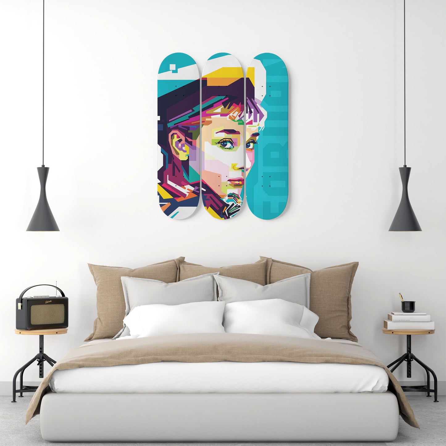Audrey Hepburn Artwork 4 | 3-piece Skateboard Wall Art | Made with Maple Wood | Wall Hanging Decoration | Best Unique Gift for Home Decor