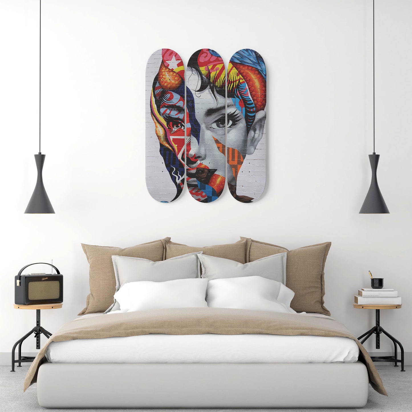 Audrey Hepburn Artwork 8 | 3-piece Skateboard Wall Art | Wall Decor | Best Unique Gift for Home Decor