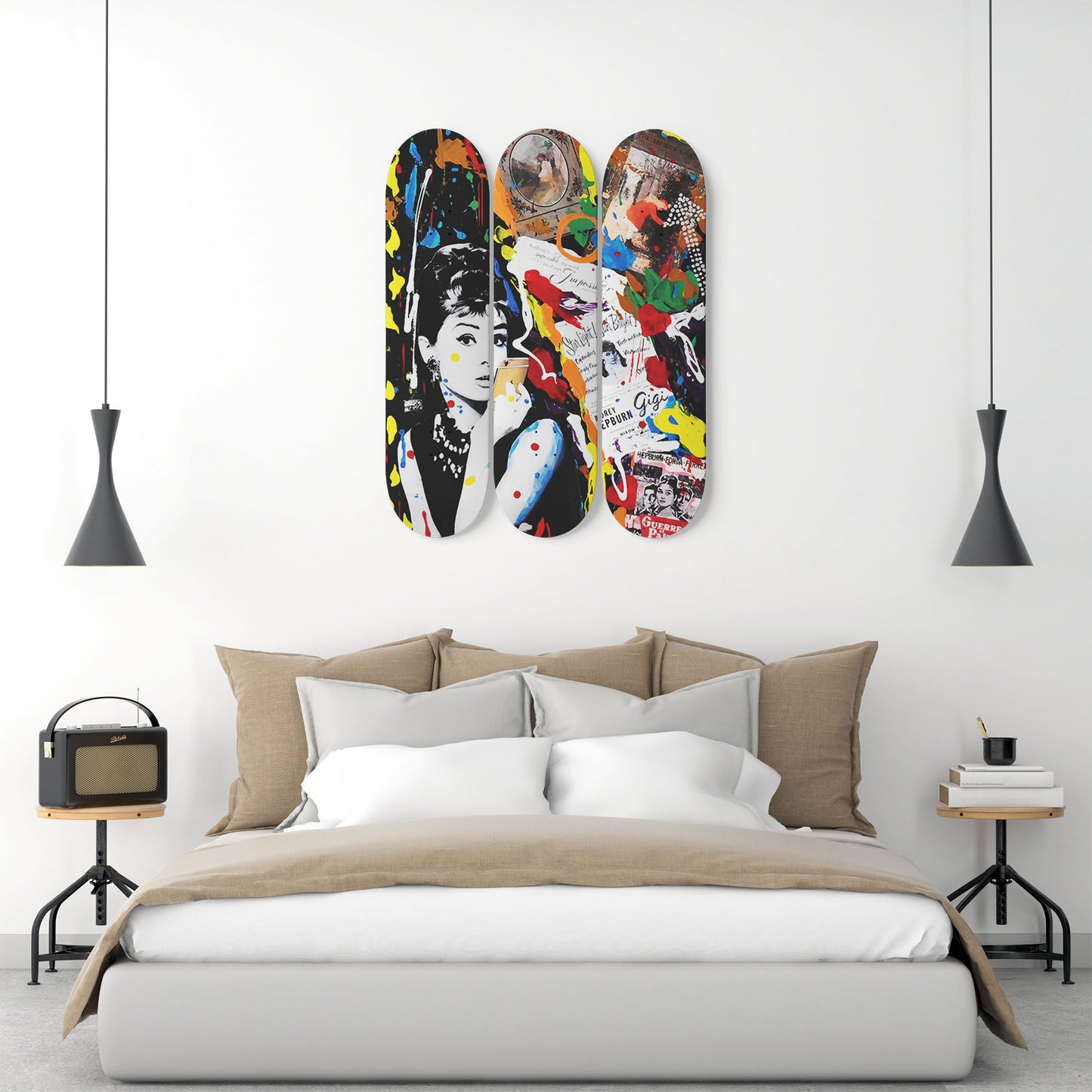 Audrey Hepburn Artwork 9 | 3-piece Skateboard Wall Art | Wall Decor | Best Unique Gift for Home Decor