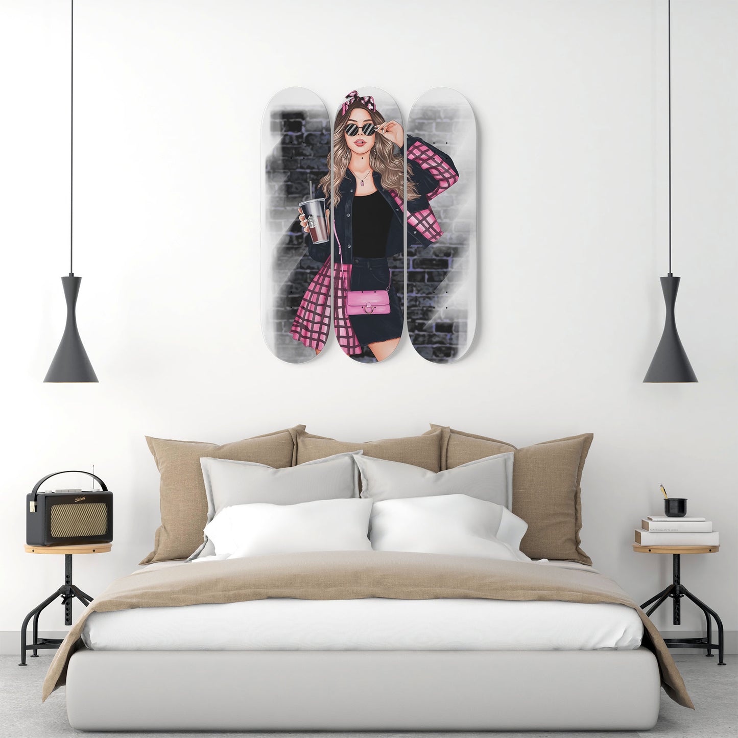 Fashion 2 | 3 Set of Skateboard Deck Wall Art | Wall Hanging Room Decor | Maple Wood | Birthday Gift