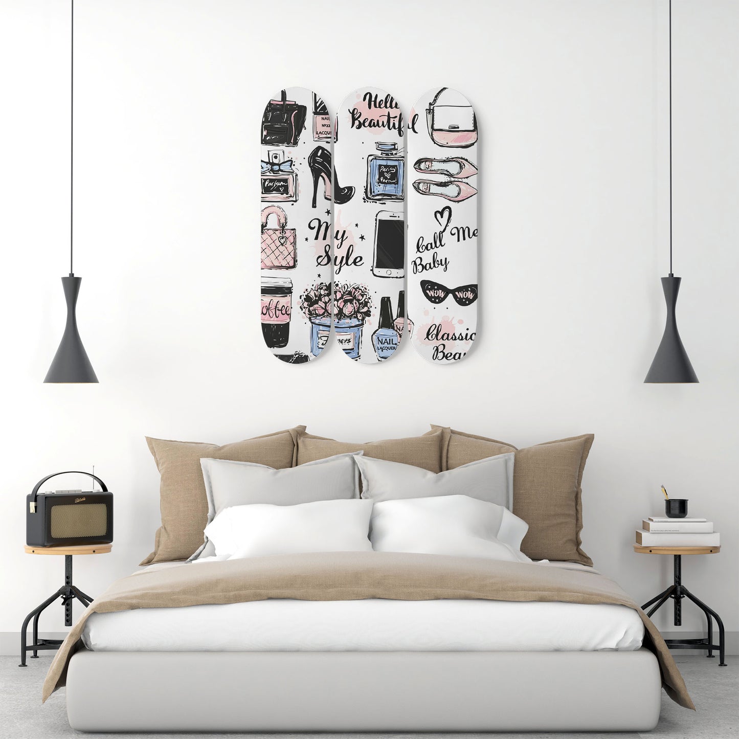 Fashion 7 | 3 Set of Skateboard Deck Wall Art | Wall Hanging Room Decor | Maple Wood | Birthday Gift