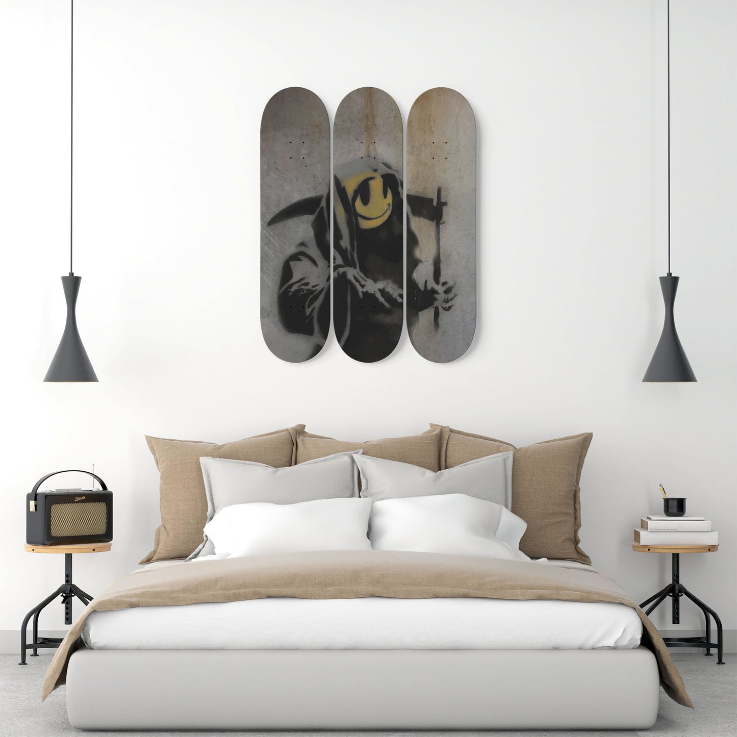 Reaper Death Smiley | 3 Set of Skateboard Deck Wall Art, Hanged Room Decoration, Custom Unique Gift
