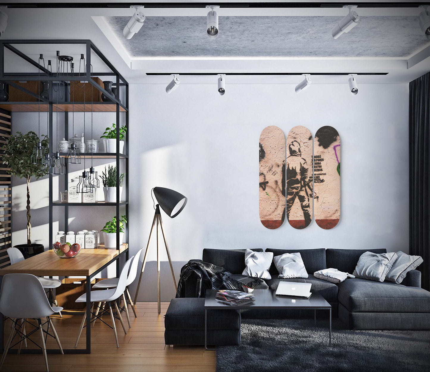 Banksy Spray Paint Street Art | 3 - Set Skateboard Wall Art, Banksy Graffiti Artwork, Living Room Wall Decor