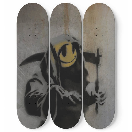 Reaper Death Smiley | 3 Set of Skateboard Deck Wall Art, Hanged Room Decoration, Custom Unique Gift