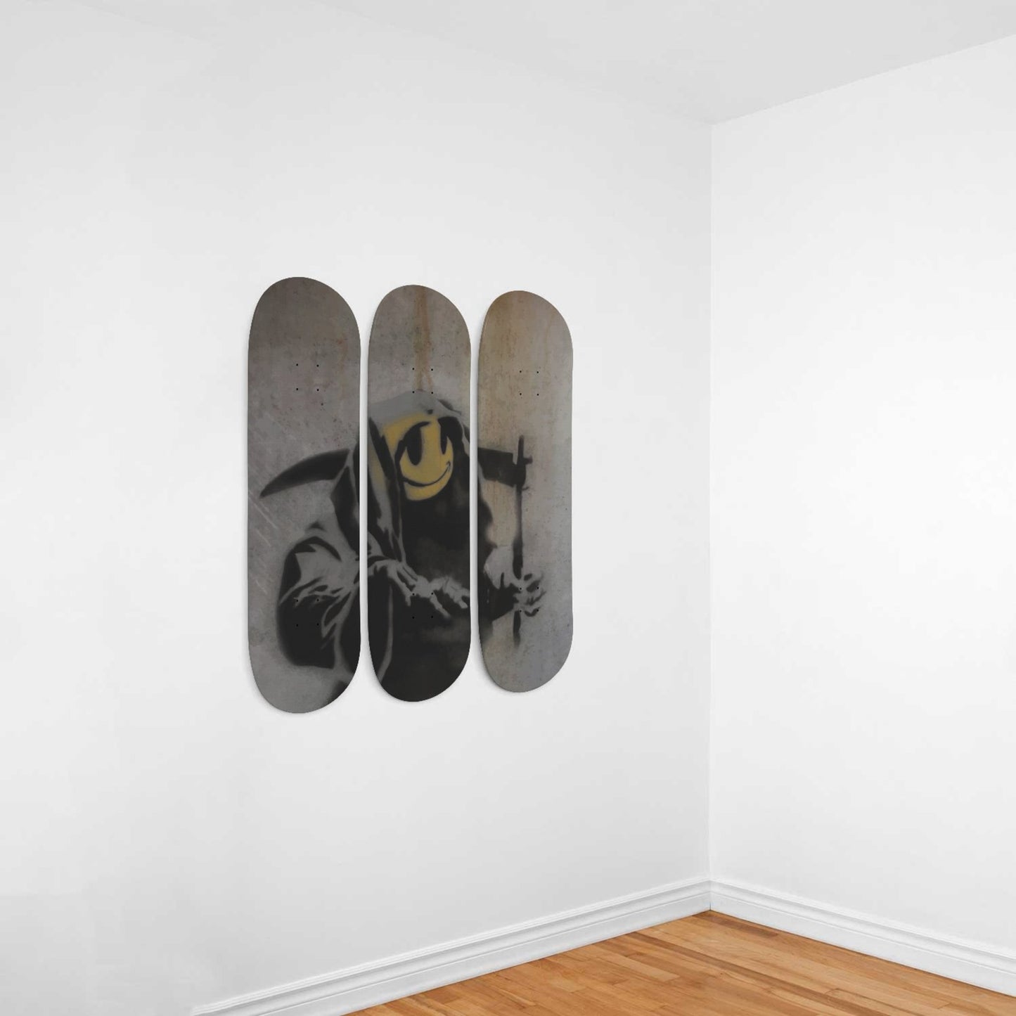 Reaper Death Smiley | 3 Set of Skateboard Deck Wall Art, Hanged Room Decoration, Custom Unique Gift