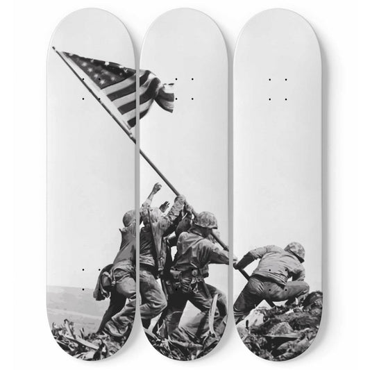 Flag Raising At Iwo Jima Poster | 3 Set of Skateboard Deck Wall Art, Hanged Room Decoration, Custom Unique Gift