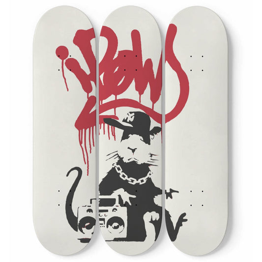 Banksy Gangster Rat | 3 Set of Skateboard Deck Wall Art, Hanged Room Decoration, Custom Unique Gift