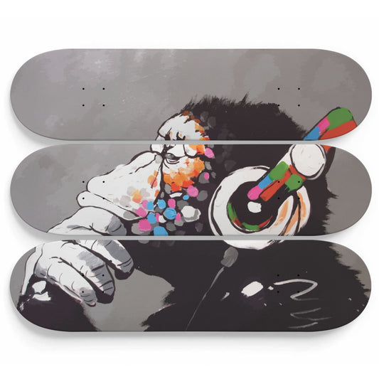 Banksy DJ Monkey | 3 Set of Skateboard Deck Wall Art, Hanged Room Decoration, Custom Unique Gift