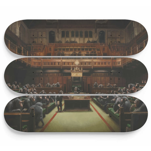 Banksy Devolved Parliament | 3 Set of Skateboard Deck Wall Art, Hanged Room Decoration, Custom Unique Gift