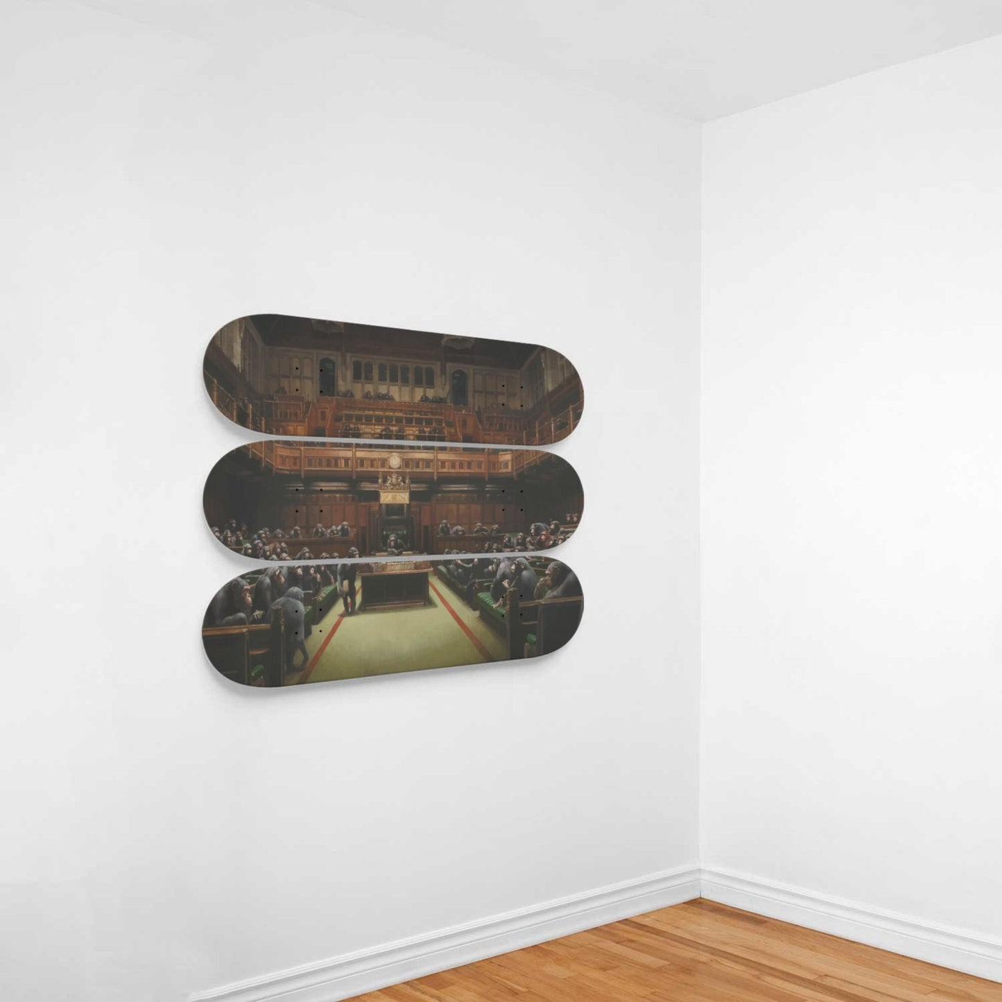 Banksy Devolved Parliament | 3 Set of Skateboard Deck Wall Art, Hanged Room Decoration, Custom Unique Gift