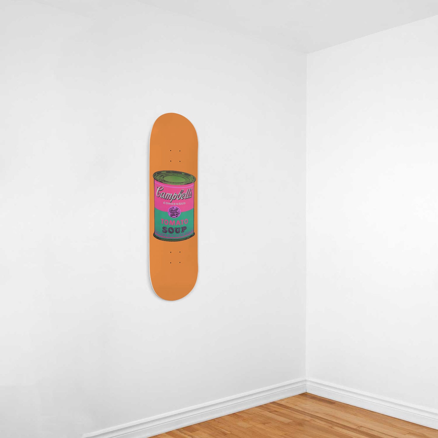 Orange Retro Pop Vintage Campbell Soup Can Wall Art | Warhol Inspired Skateboard Wall Art
