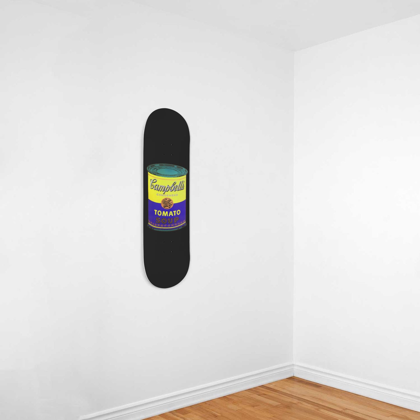 Warhol Inspired Pop Comic Vintage Wall Art | Black Campbell Soup - Skateboard Wall Art