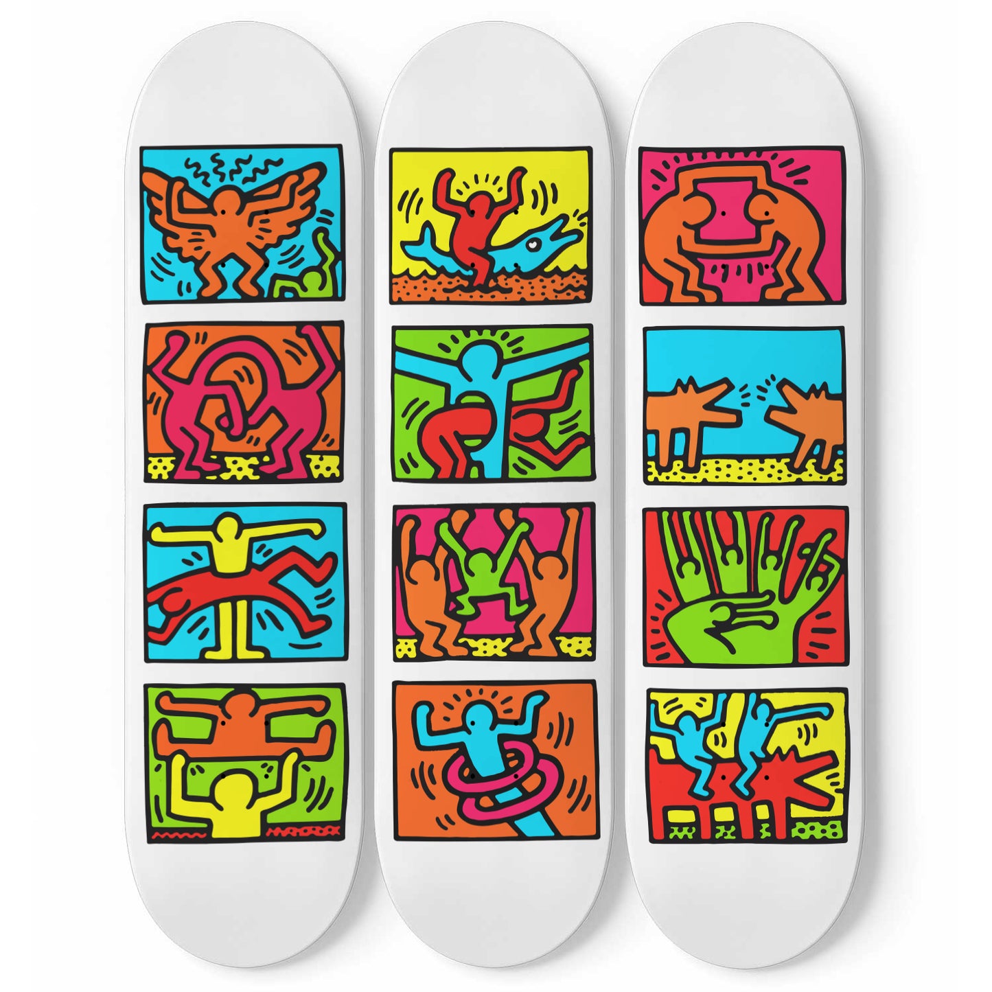 Keith Haring - Tuttomondo Inspired Black 3-piece Skateboard Wall Art