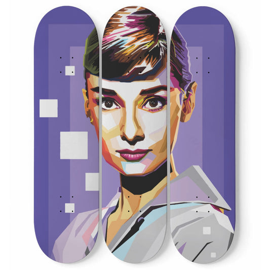 Audrey Hepburn 12 Artwork | 3-piece Skateboard Wall Art | Wall Decor | Best Unique Gift for Home Decor