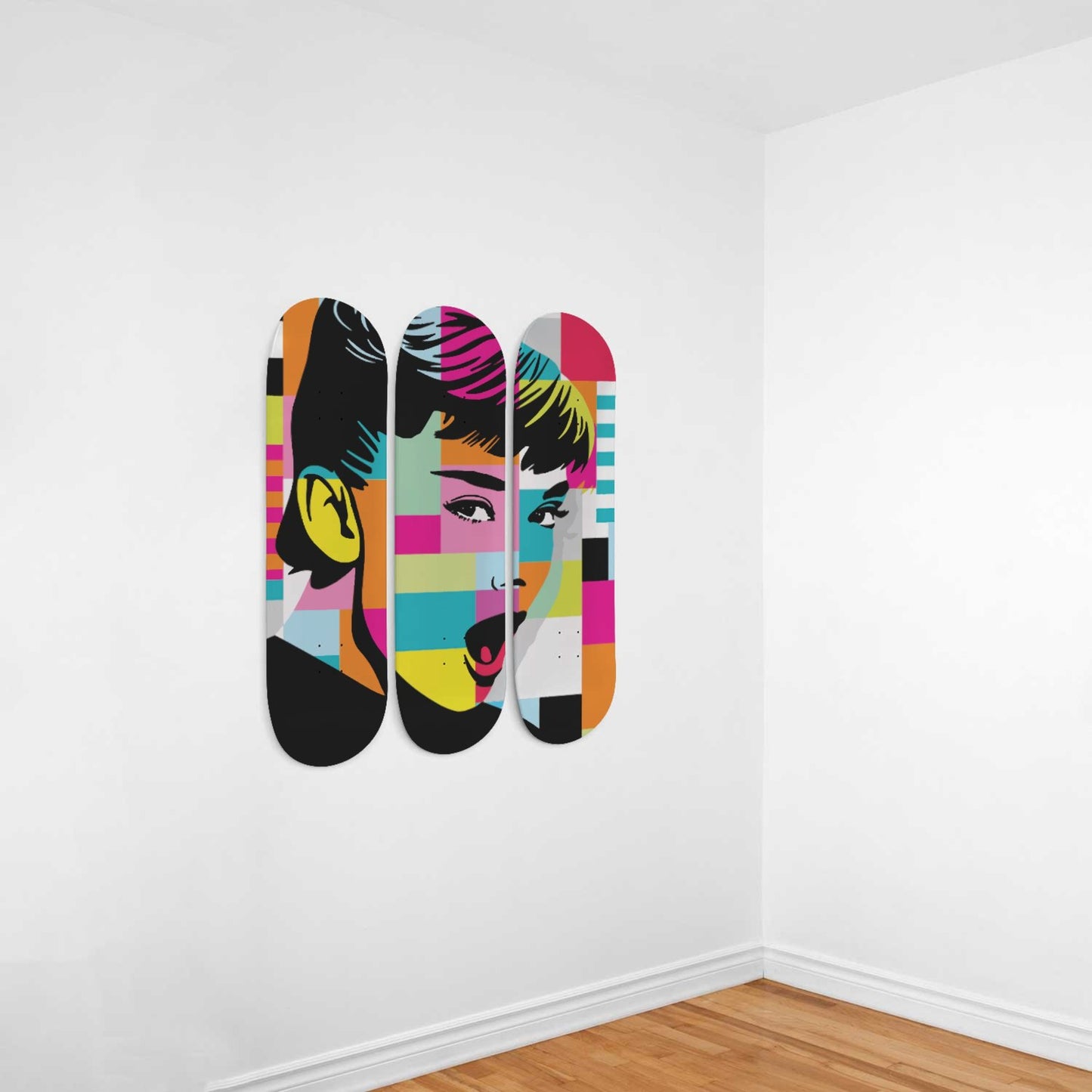 Audrey Hepburn Artwork 13 | 3-piece Skateboard Wall Art | Wall Decor | Best Unique Gift for Home Decor