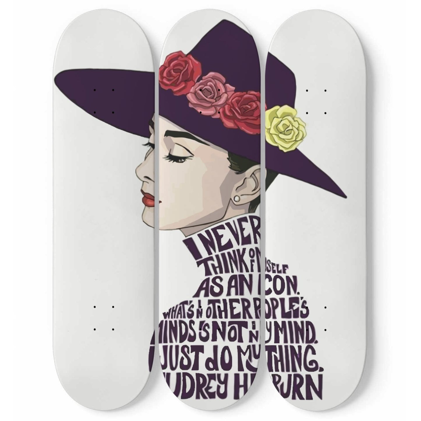 Audrey Hepburn Artwork 1 | 3-piece Skateboard Wall Art | Wall Decor | Best Unique Gift for Home Decor