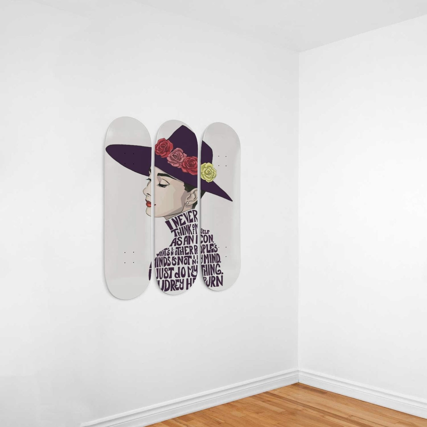 Audrey Hepburn Artwork 1 | 3-piece Skateboard Wall Art | Wall Decor | Best Unique Gift for Home Decor