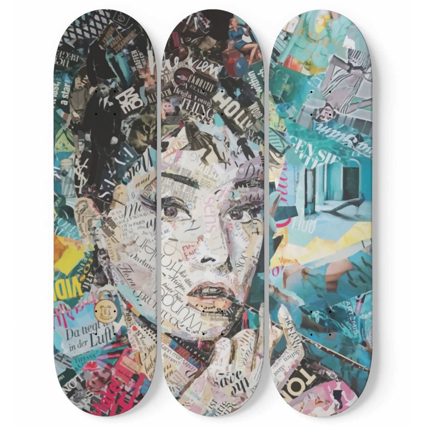 Audrey Hepburn Artwork 10 | 3-piece Skateboard Wall Art | Made with Maple Wood | Wall Hanging Decoration | Best Unique Gift for Home Decor
