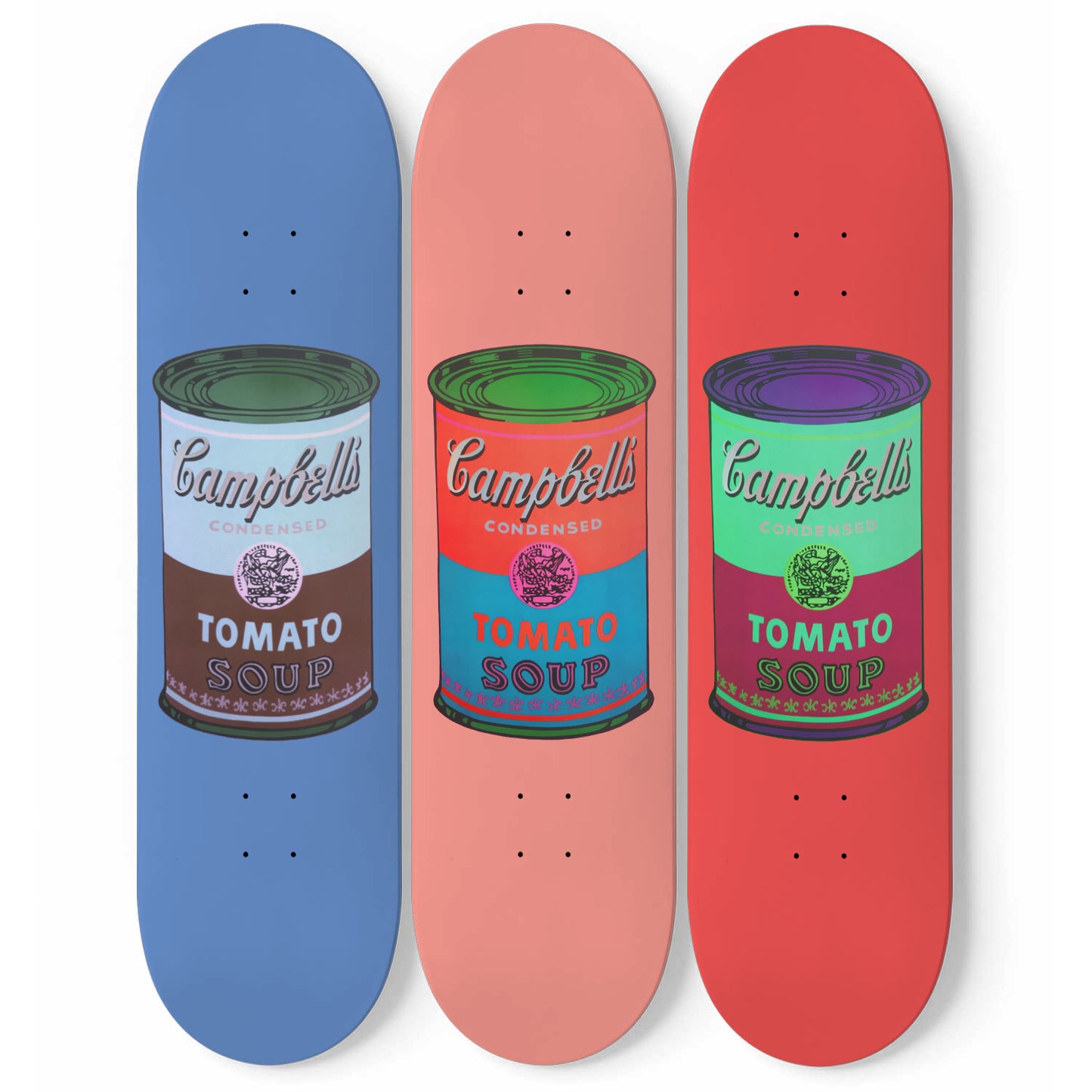 Pastel Coloured Retro Campbell Soup | Andy Warhol Inspired 3-piece Skateboard Wall Art