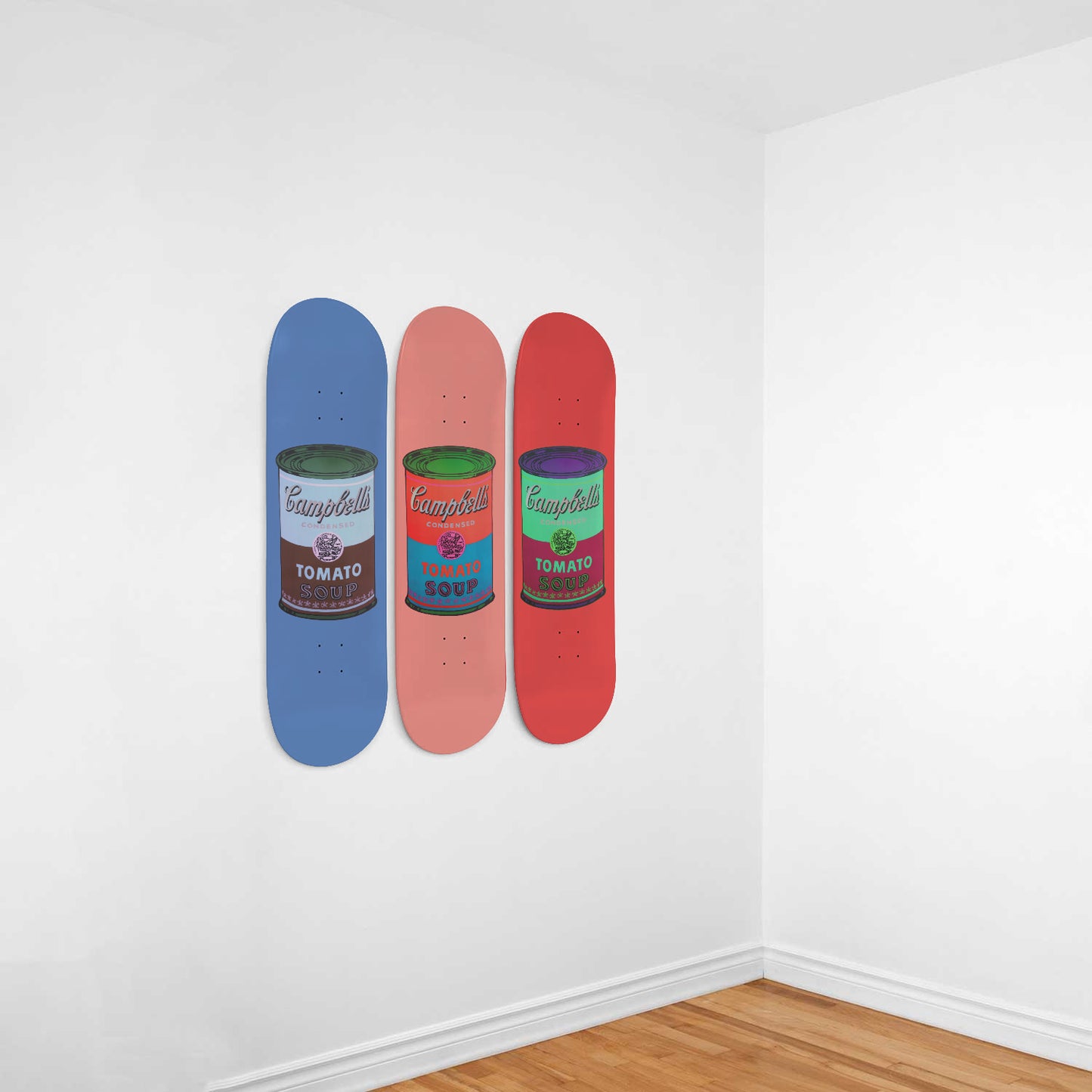 Pastel Coloured Retro Campbell Soup | Andy Warhol Inspired 3-piece Skateboard Wall Art