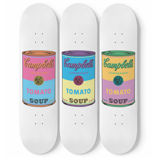 Neon Campbell's Soup (White) Andy Warhol Inspired 3-piece Skateboard Wall Art